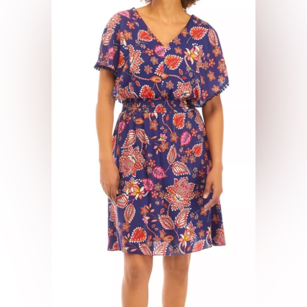 Robbie Bee Women’s Short Sleeve Paisley Print Chiffon Dress, Size Large